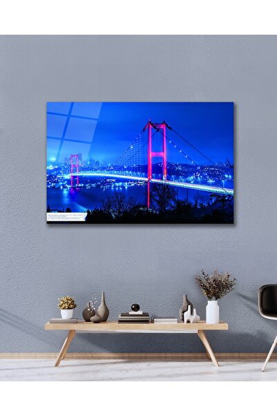 Çağ Baskı İstanbul Boğazı Köprü Manzara Cam Tablo Modern Ev Ofis Salon Oda Du...