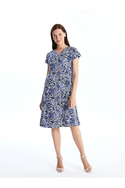 LC Waikiki Lcw Grace Navy V-Neck Floral A-Line Dress for Women