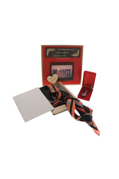 GiftExpress Be Happy Women's Gift Set with Personalized Chocolate, Scarf and Pendant