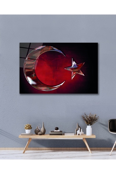 Çağ Baskı Türk Bayrağı Türkiye Bayrak Cam Tablo Modern Ev Ofis Salon Oda Duvar Dekoru Hediyelik