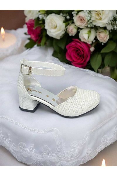 pediashoes ROCHIE DE SEARĂ CU TOC PĂTRAT ALB ARGINTIU PENTRU FETE PANTOFI ELEGANTI
