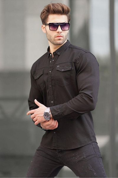Madmext Black Comfortable Fit Gabardine Men's Shirt 6810