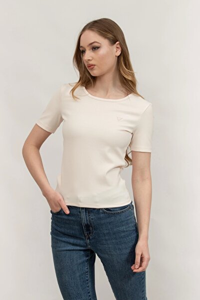 Guess STEFFI SS T-SHIRT Γυναικείο Κρεμ μπλουζάκι V5RI04KCLH0-G6F4