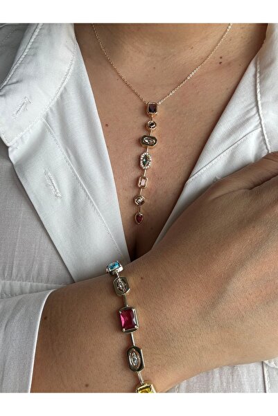 Gümüş sandık Renkli Taşlı Çakra 7 Element Gold Çelik Bileklik