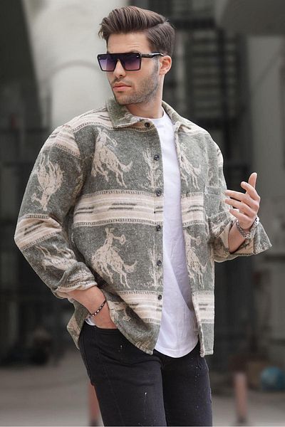 Madmext Beige Patterned Lumberjack Men's Shirt 6727