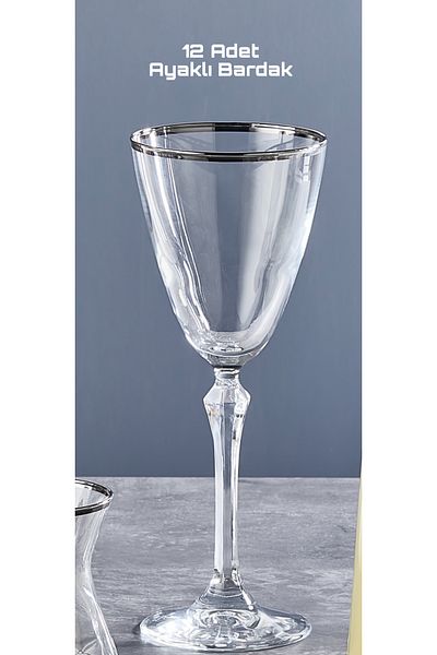 Şahika Kristal cama atılan imza 61 Piece Premium Platinum (Silver) 12-Person Glass Cup Set Dowry Water Set Tableware