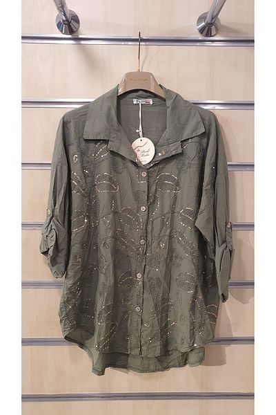 Park Moda Leaf Pattern Sequin Embroidered Shirt