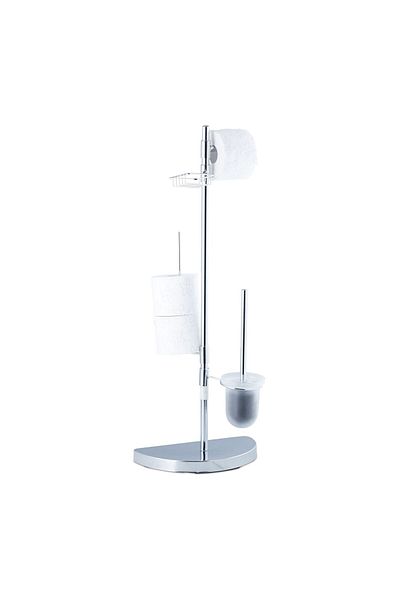 Relaxdays Toilet paper holder set, toilet brush and wet wipes shelf, chromed iron, 86.5 x 33 x 17.5 cm