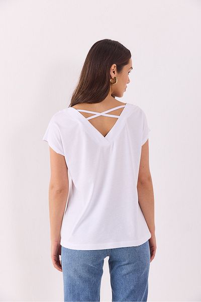 VENA Almira V-Neck Back Detailed Modal T-Shirt(Tencel)(Tm) - White