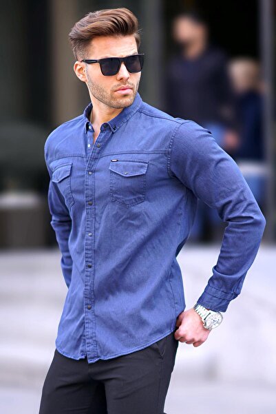 Madmext Saks Комфортна модель Габардинна чоловіча сорочка 6810