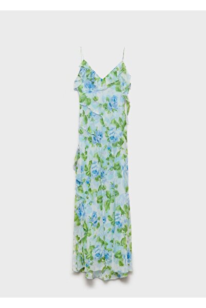 MANGO Woman Çiçek desenli fırfırlı elbise