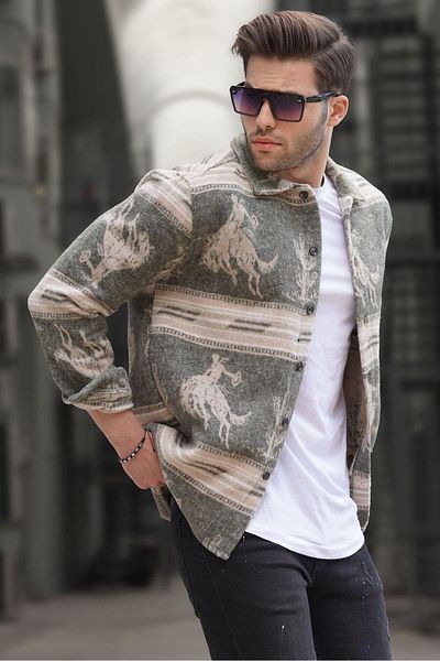 Madmext Beige Patterned Lumberjack Men's Shirt 6727