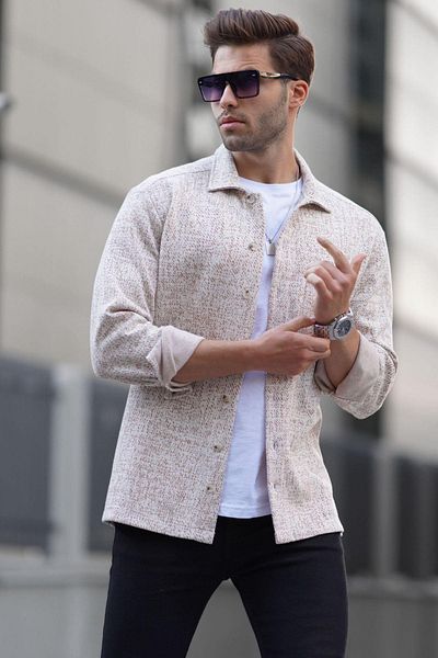 Madmext Beige Patterned Regular Fit Men's Shirt 6717