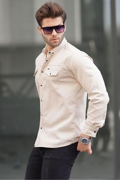 Madmext Ανδρικό πουκάμισο Gabardine σε Beige Comfortable Fit 6810