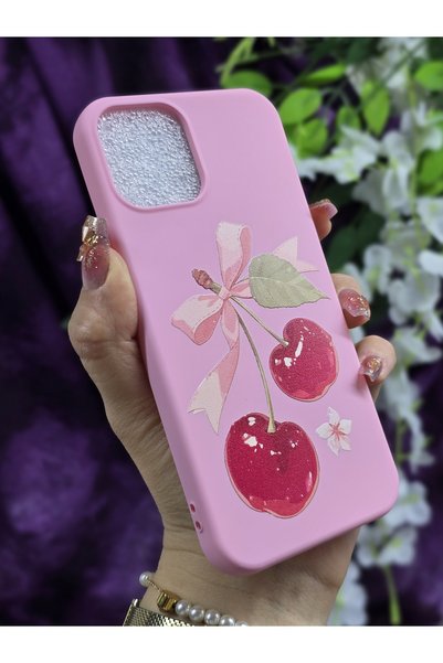 Magic Ring Pink Phone Case with Cherry and Ribbon Pattern Compatible with iPhone 12 & iPhone 12 Pro