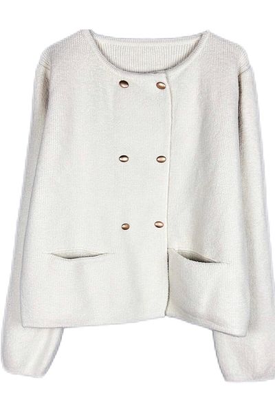 BUNCA Long Wool Jacket Off-White with Buttons and Pockets for Women and Girls by BUNCA