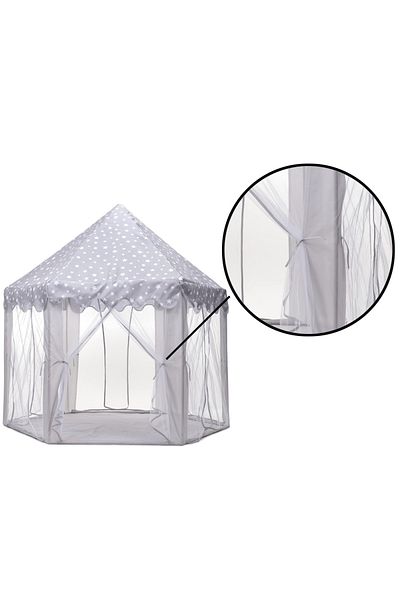 zola Cort de joaca pentru copii, Zola®, stil cort, cu perdele, inaltime totala 140 cm, alb-gri cu stelute