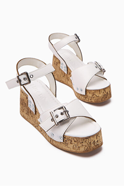 Limoya Jenni White Screw Detailed Platform Heeled Women's Sandals Opportunity Product