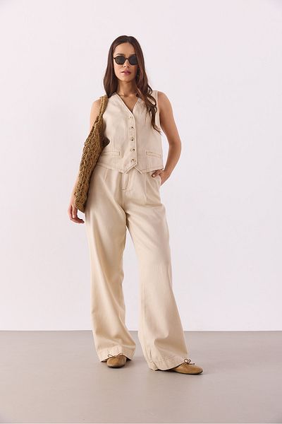 VENA Clara Wide Leg Off White Palazzo Trousers(Tencel)(Tm) - Off White