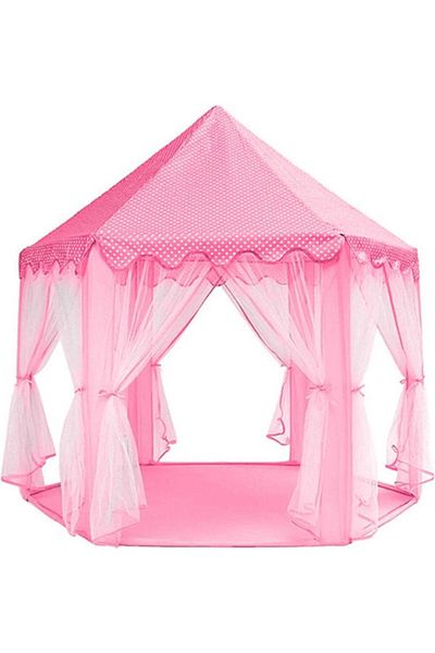 zola Cort de joaca pentru copii, Zola, stil cort, cu perdele, roz, inaltime totala 140 cm