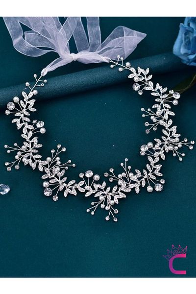 Cinderella Exclusive Design Tulle Train with Zircon Stones Pearls and Flowers Bridal Crown Silver Wedding Hairpin Accessory