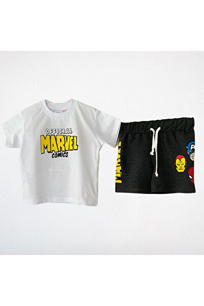 NOBLEKIDS مجموعة كاريكاتير مارفل مكونة من قطعتين (أبيض-أسود)