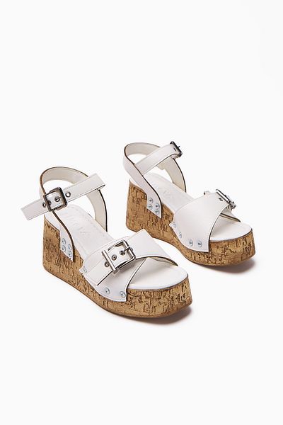 Limoya Jenni White Screw Detailed Platform Heeled Women's Sandals