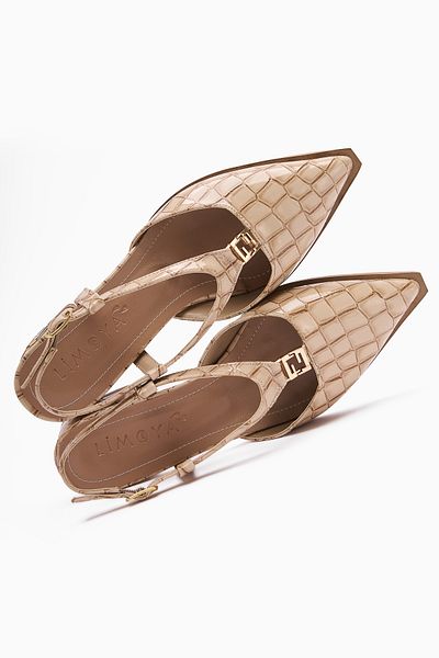 Limoya Dámské sandály na krátkém podpatku Ginny Beige Crocodile s detailem přezky