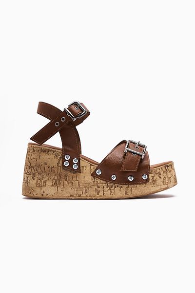 Limoya Jenni Tan Screw Detailed Platform Heeled Women's Sandals