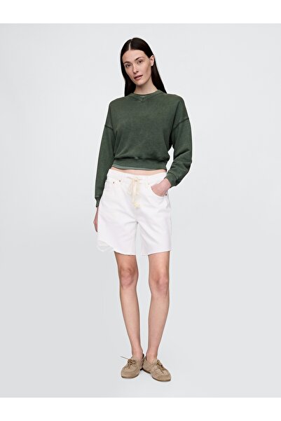 GAP Kadın Beyaz 8" Mid Rise '90s Loose Denim Bermuda Şort