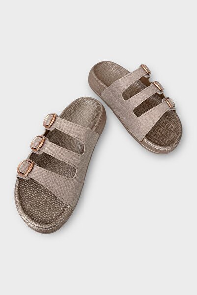 Liger Women's Three Band Adjustable Buckle Slippers Bronze