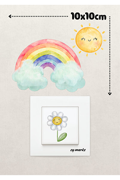 alışveriş kurdu Duvar Priz Sticker - Sevimli Gök Kuşağı Güneş Temalı Çocuk Od...