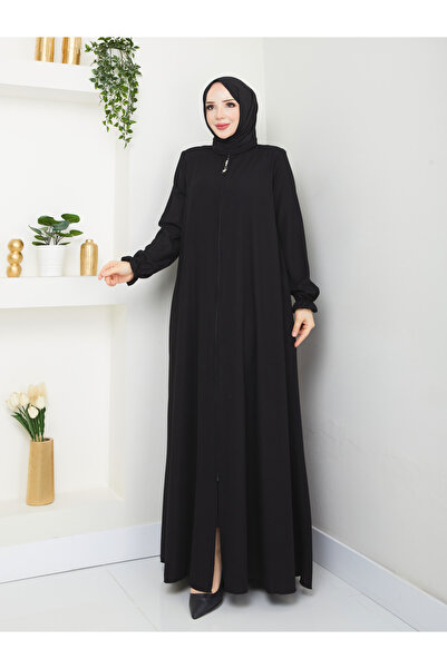 Efelif Siyah Fermuarlı Cepli Salaş Medine İpeği Mevlana Ferace MF-6010