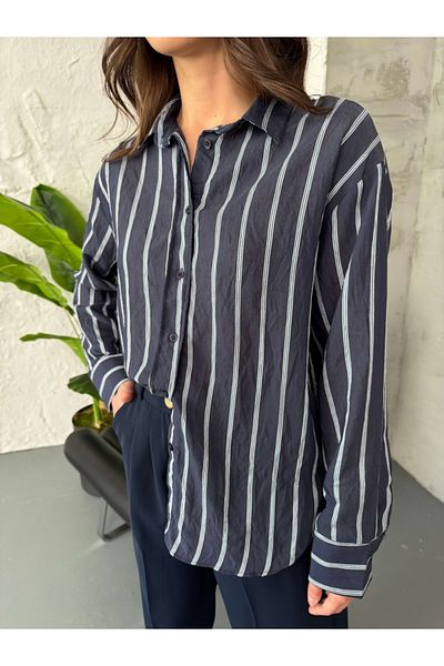 Elif Özbey Butik Navy Blue Striped Shirt