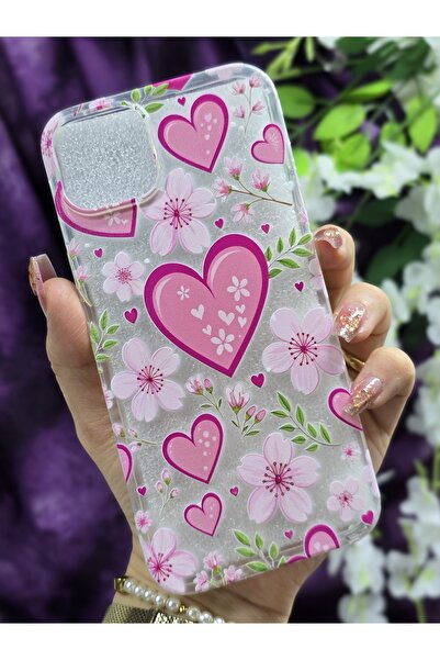 Magic Ring İphone 14 Plus / 15 Plus Uyumlu Kalp Ve Çiçekler Desenli Silikon Ş...