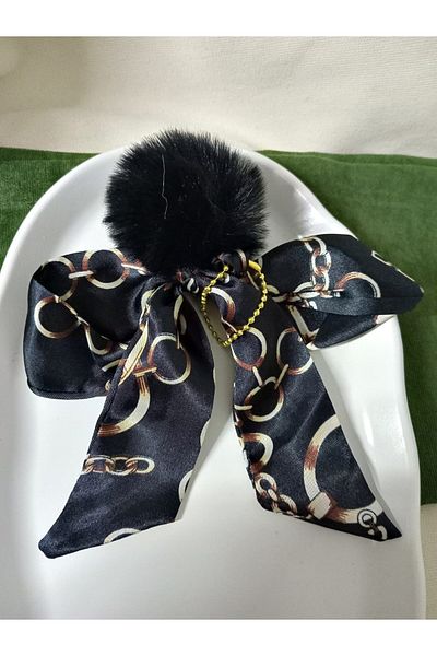 mos&more Accesoriu pentru geantă cu fundă neagră cu pompon