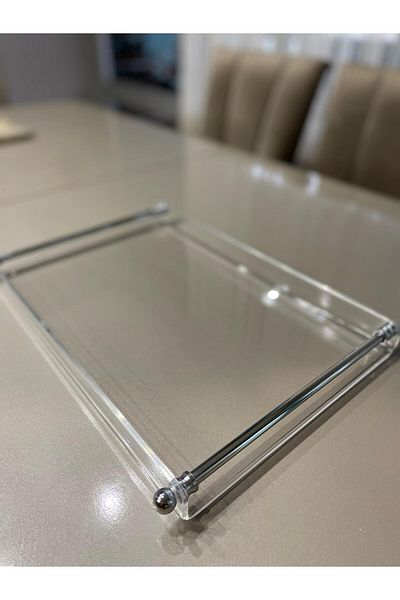 innossa pleksi dekorasyon Brass Plated Plain Silver Handle 6 Seater Tea & Coffee Tray