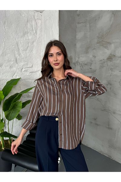 Elif Özbey Butik Coffee Blue Striped Shirt