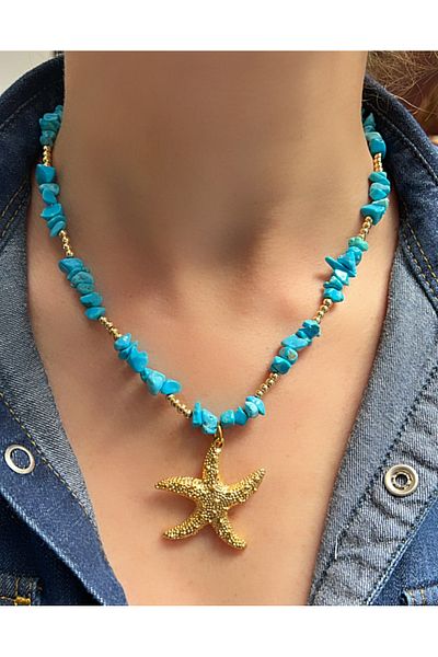 Kutcha Accessories Starfish Turquoise Natural Stone Necklace