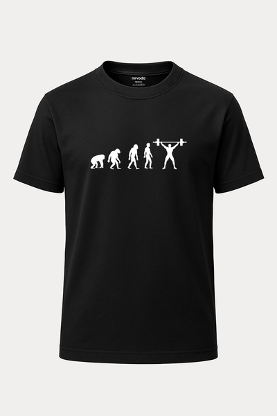 nirvoda Fitness Bodybuilder - Tricou unisex negru cu imprimeu Evolution, decolteu