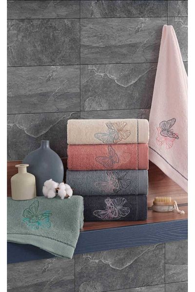 VİLERA HOME Bird & Butterfly Pattern Set of 6 Hand Face Towels