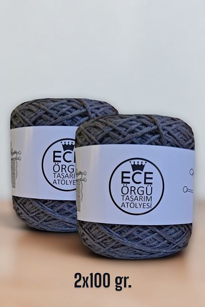 Ece Örgü Tasarım Atölyesi Καπνιστό χρώμα, μονή στρώση twist, 100% βαμβάκι, πλεκτό σχοινί χειρός (200 γρ.)