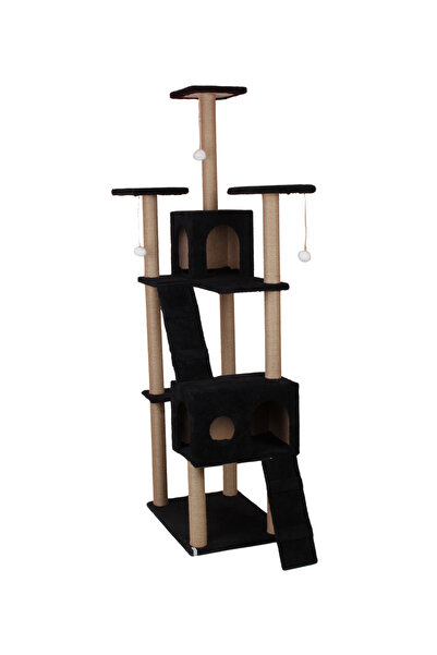 Nursoft Rezidans Çok Katlı Kedi Tırmalama Evi ve Kedi Oyun Evi Siyah