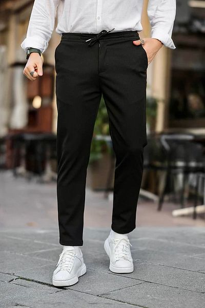 Gussi Men's Black Color Regular Fit Elastic Waist Lace-Up Quality Comfortable Lycra Jogger Pants