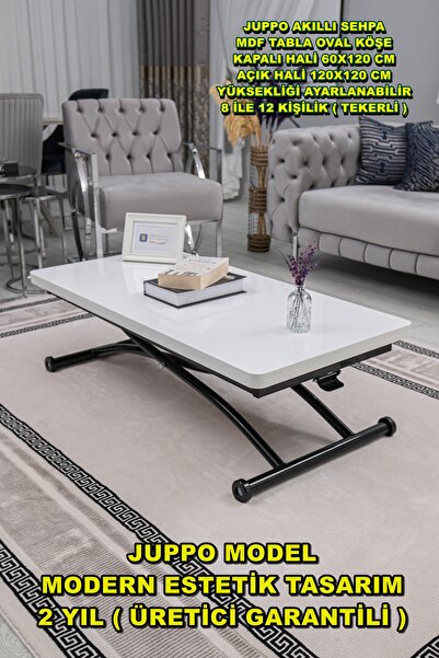 SEHPAM AKILLI Akıllı Sehpa Juppo Üst Tabla Mdf Beyaz Oval Köşe Alt Siyah Dışa...