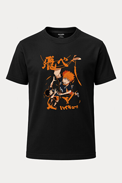 nirvoda Tricou cu decolteu cu imprimeu Haikyuu Loose Fit Anime Manga