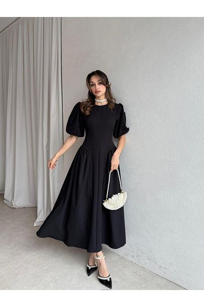 Mooi Butik Φόρεμα LEDORE Midi 7857 - Μαύρο