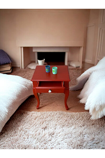 Evim Hizmet Masif Çekmeceli Kırmızı Eskitme Komodin Yan Sehpa - Montaj Dahil - Adrese Güvenli Teslimat