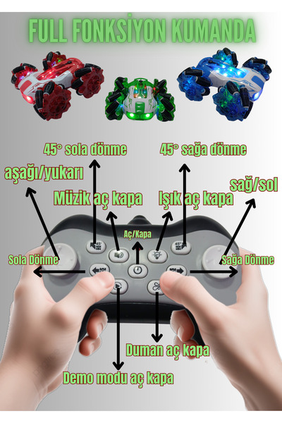 Boratila Toys Drift Yapan Uzaktan Kumandalı Araba-Buhar,Işık,Ses,TypeC Şarj,360°Dönüş,Full Fonksiyon (Yeşil)