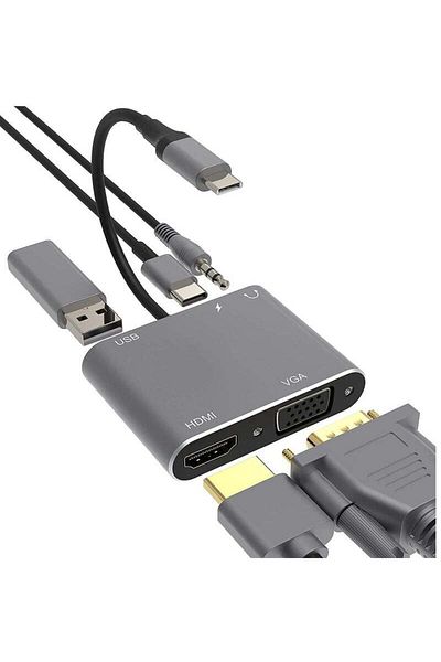 Go-Des USB C Hub Adapter Multiport 5 in 1 VGA to HDMI Adapter with 4K HDMI, VGA,100W Power Delivery